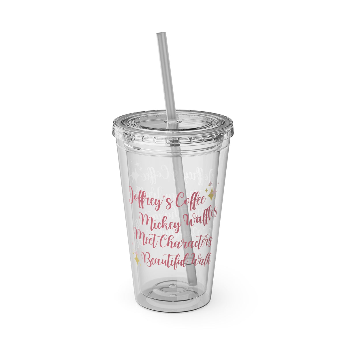 Theme park tumbler quote coffee, waffles, meet characters and beautiful walks
