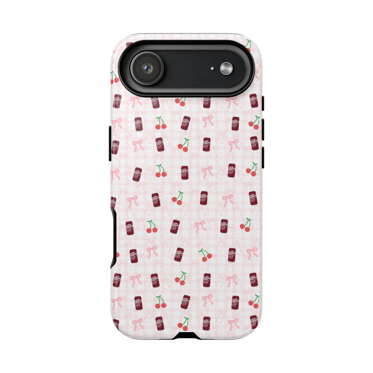 cherry fizz coquette tough phone case, pepper soda cherry coquette pattern phone case sparkle paperie house