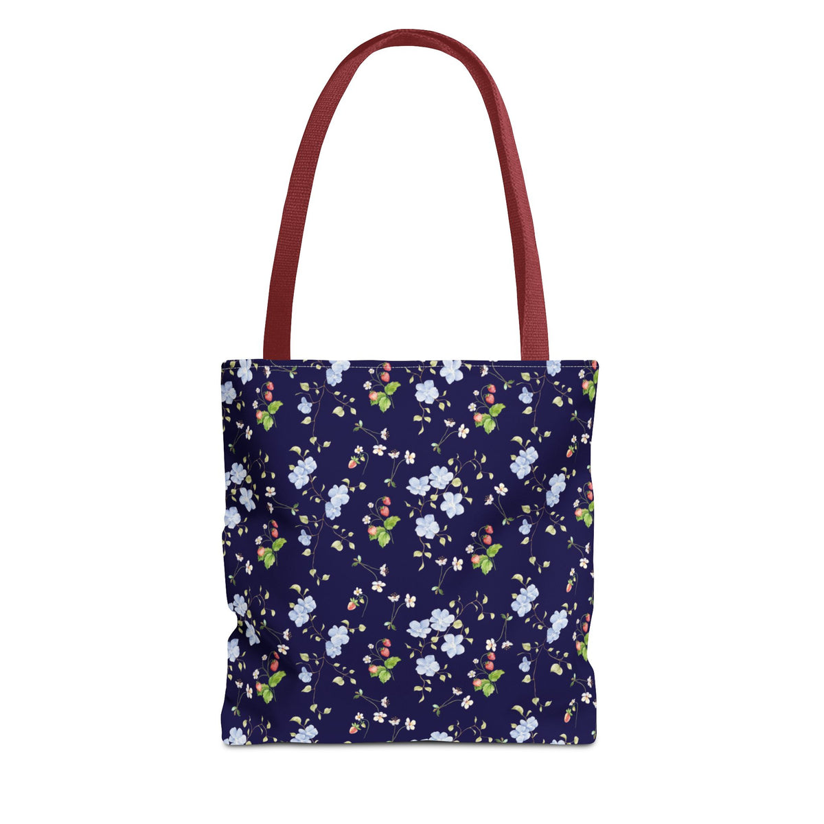 navy strawberry floral pattern tote bag, spring tote bag sparkle paperie house