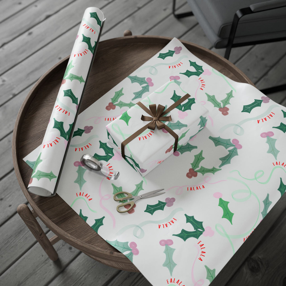 Whimsical Pastel Christmas Holly Pattern Wrapping Papers