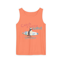 catch a puffin wave surfer tank top, puffin surfing tank top sparkle paperie house