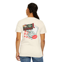 Theme park pizza rizzo employee delivery t-shirt, back graphic pizza sign with the famous original pizza 