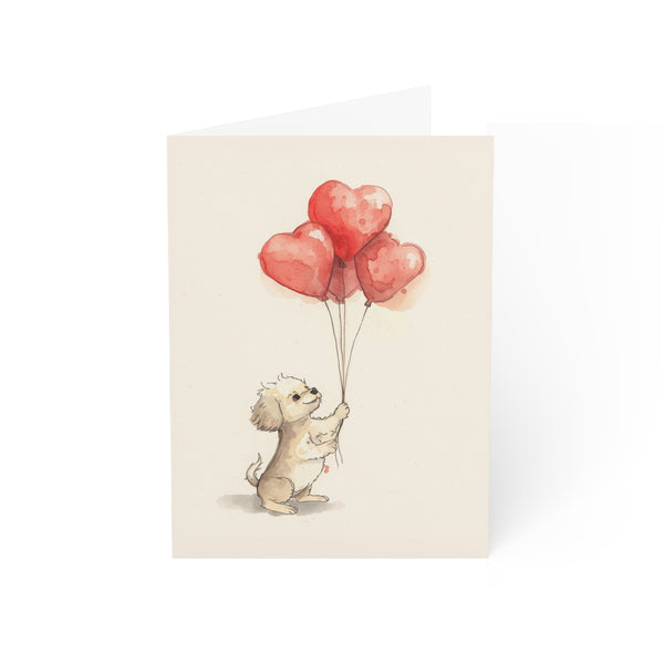 Dog Holding Heart Balloons Valentine's Day Card Set of 1