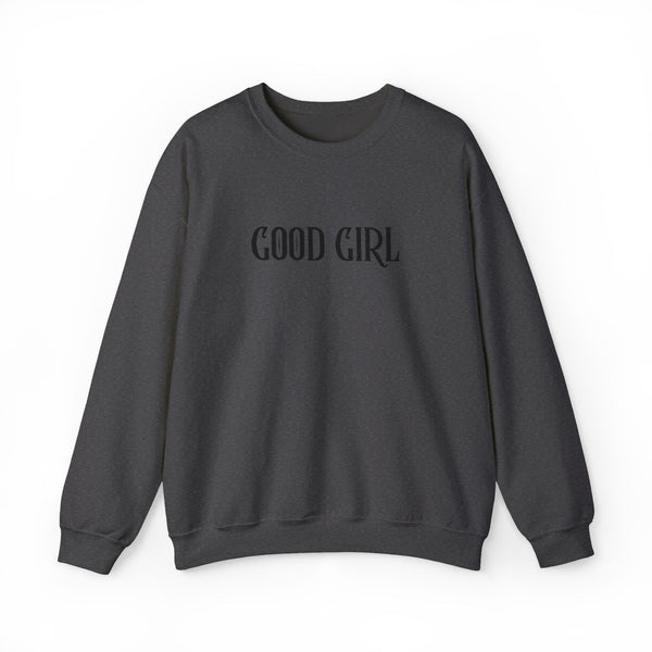 Romance Reader Black on Black Good Girl Embroidery Unisex Heavy Blend™ Crewneck Sweatshirt