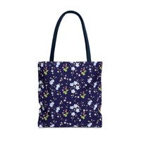navy strawberry floral pattern tote bag, spring tote bag sparkle paperie house