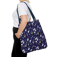 navy strawberry floral pattern tote bag, spring tote bag sparkle paperie house