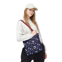 navy strawberry floral pattern tote bag, spring tote bag sparkle paperie house