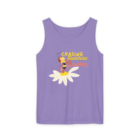 theme park flower and garden festival tank top, spike bee with chasing sunshine and flowers, sparkle paperie house