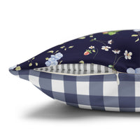navy floral pattern double sided print pillowase, 14x14 and 16x16 navy floral and navy buffalo check pillowcase for indoor sparkle paperie house