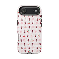 cherry fizz coquette tough phone case, pepper soda cherry coquette pattern phone case sparkle paperie house