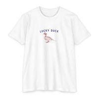lucky duck graphic shirt, modern clean blue color lucky duck and red color duck graphic shirt sparkle paperie house