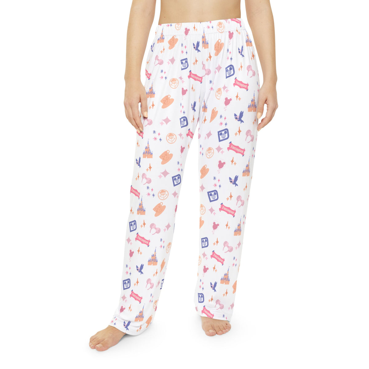 theme park fantasy land pattern pajama pants, fantasy magic pattern women pajama pants sparkle paperie house