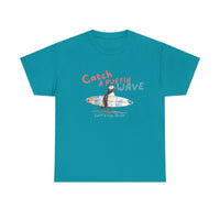 catch a puffin wave surfer t-shirt, puffin surfing t-shirt sparkle paperie house