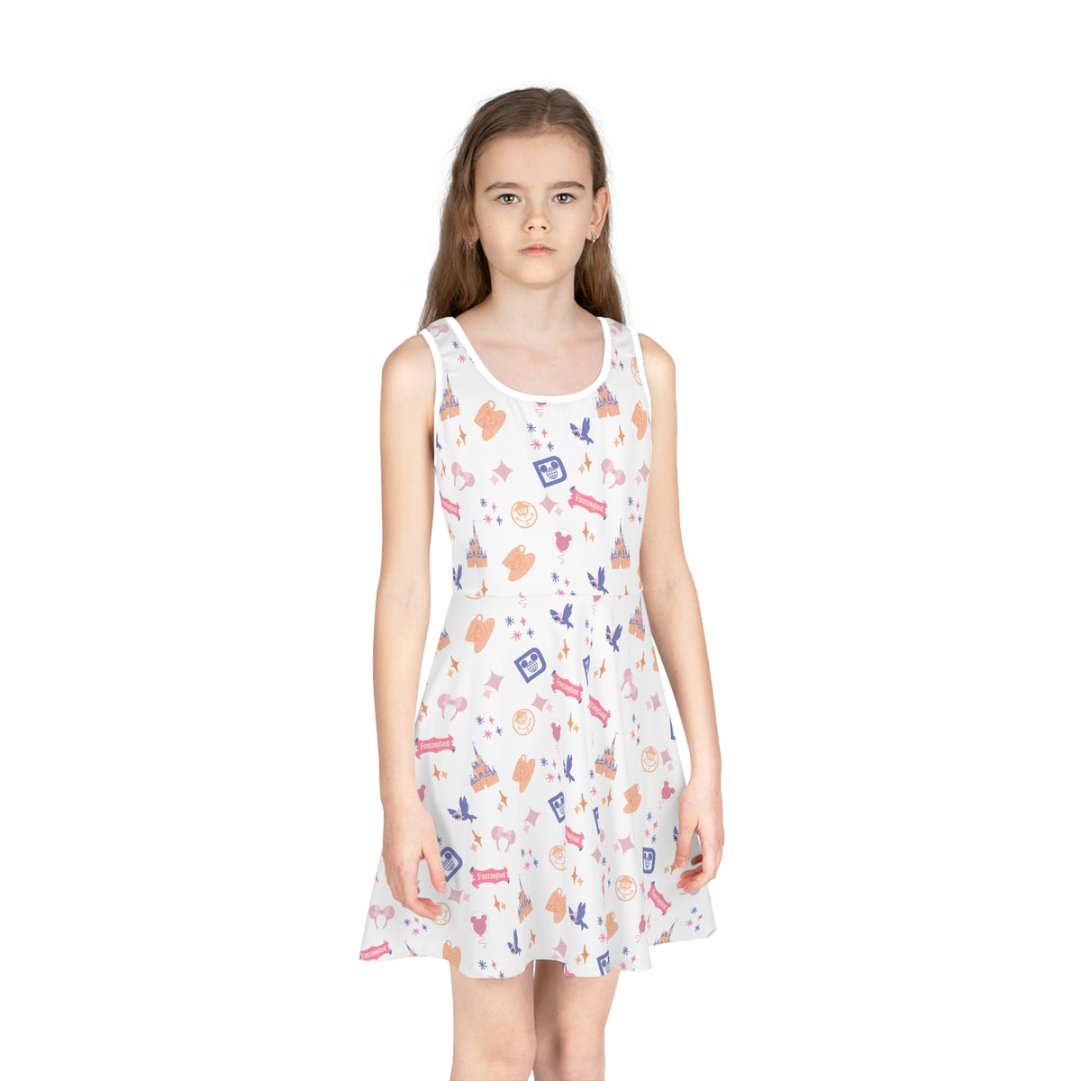 theme park fantasy land pattern girls sundress, fantasy magic pattern girls sundress sparkle paperie house