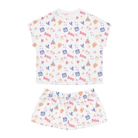 theme park fantasy land pattern pajama short set, fantasy magic pattern women pajama short set sparkle paperie house