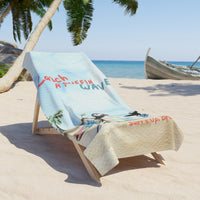 catch a puffin a wave puffin surfing beach towel, sparkle paperie house
