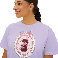 cherry fizz coquette women's boxy shirt, pepper soda cherry boxy shirt sparkle paperie house