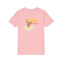 theme park kids t-shirt, spikey bee chasing sunshine and flowers graphic shirt, sparkle paperie house