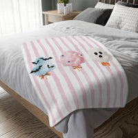 Spooky Halloween Cotton Candy Velveteen Two Sided Blanket, Pink and White stripe blanket with spooky cute Halloween cotton candy graphic, sparkle paperie house