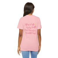 Theme Park T-Shirt with quote on the back coffee, waffles, characters, and walks with stars