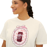 cherry fizz coquette women's boxy shirt, pepper soda cherry boxy shirt sparkle paperie house