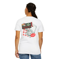Theme park pizza rizzo employee delivery t-shirt, back graphic pizza sign with the famous original pizza 