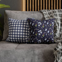navy floral pattern double sided print pillowase, 14x14 and 16x16 navy floral and navy buffalo check pillowcase for indoor sparkle paperie house