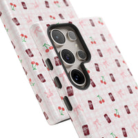 cherry fizz coquette tough phone case, pepper soda cherry coquette pattern phone case sparkle paperie house