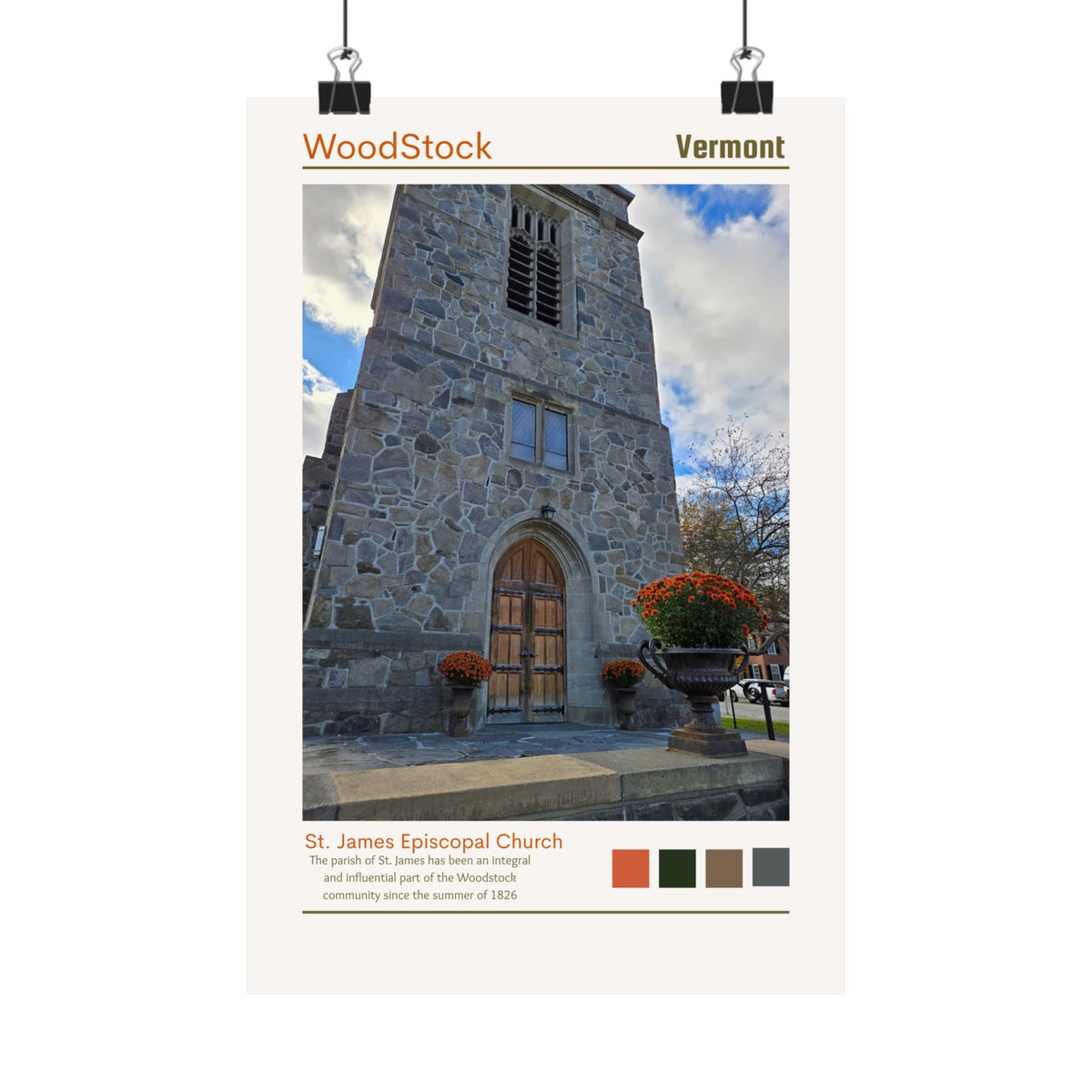 Woodstock Vermont St. James Episcopal Church Autumn  Photograph Wall Art 8x12, sparkle paperie house 