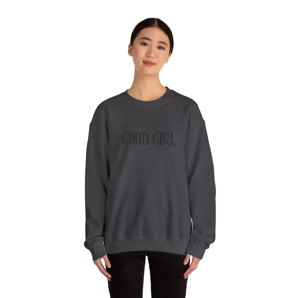 Romance Reader Black on Black Good Girl Embroidery Unisex Heavy Blend™ Crewneck Sweatshirt