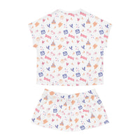 theme park fantasy land pattern pajama short set, fantasy magic pattern women pajama short set sparkle paperie house