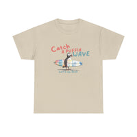 catch a puffin wave surfer t-shirt, puffin surfing t-shirt sparkle paperie house