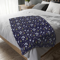 blue and white floral strawberry pattern blanket, navy floral pattern 40x30 throw blanket double sided print with navy buffalo check pattern blanket sparkle paperie house
