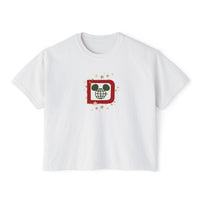 theme park christmas WDW red and green colors with stars, women's christmas boxy shirt