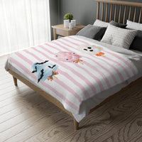 Spooky Halloween Cotton Candy Velveteen Two Sided Blanket, Pink and White stripe blanket with spooky cute Halloween cotton candy graphic, sparkle paperie house