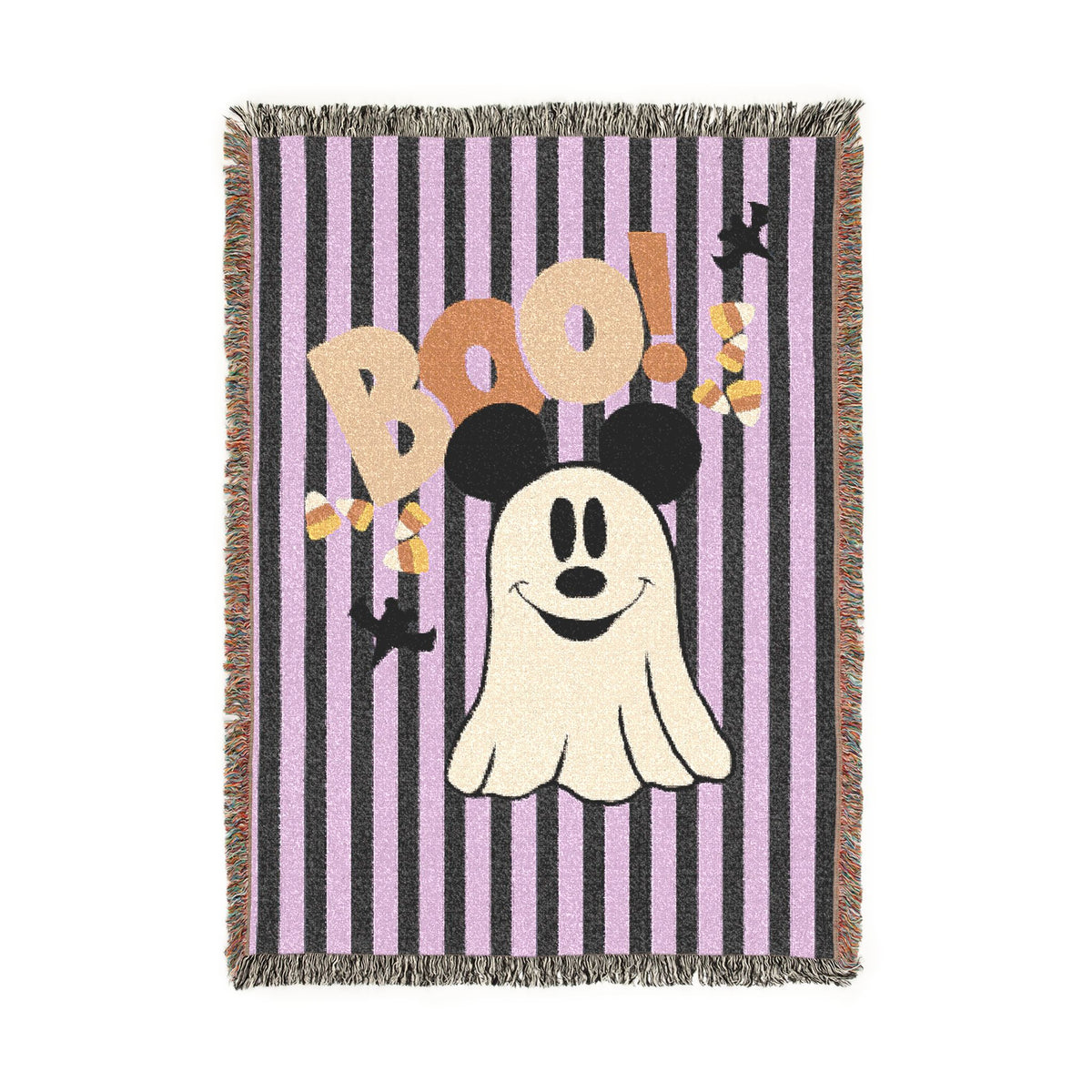 Boo too you halloween purple and black stripe background woven blanket, sparkle paperie house