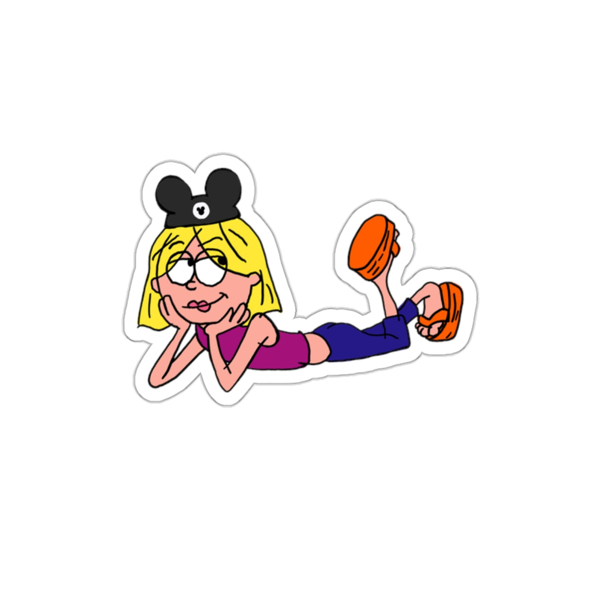 cartoon lizzie wearing mouse ears sticker, sparkle paperie house theme park sticker