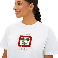 theme park christmas WDW red and green colors with stars, women's christmas boxy shirt