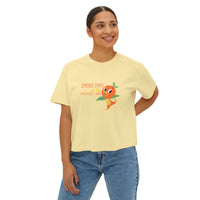 theme park springtime is the sweetest time with orange birdie, women's boxy graphic shirt 