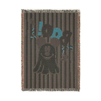 Boo too you halloween purple and black stripe background woven blanket, sparkle paperie house