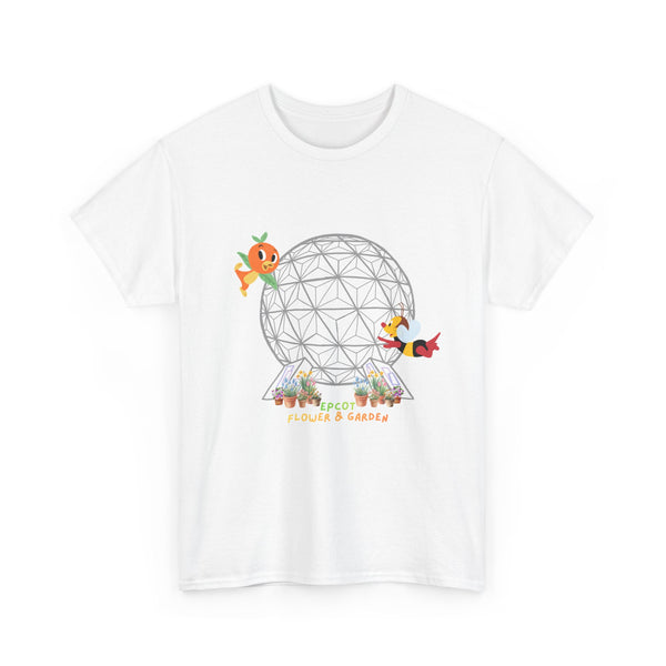 Enchanted Garden Festival Spaceship Earth With Citrus Bird & Spike Bee Unisex Heavy Cotton Tee