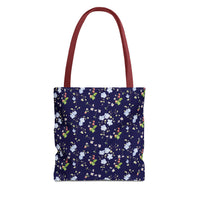 navy strawberry floral pattern tote bag, spring tote bag sparkle paperie house