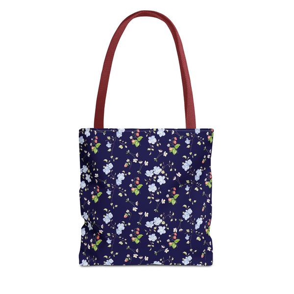 Midnight Strawberry Garden Pattern Tote Bag