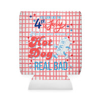 patriotic can cooler sleeve features you look like the 4th of july with hot dog graphic, sparkle paperie house