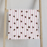 theme park mouse shaped ice cream pink stripe hand towel, sparkle paperie house