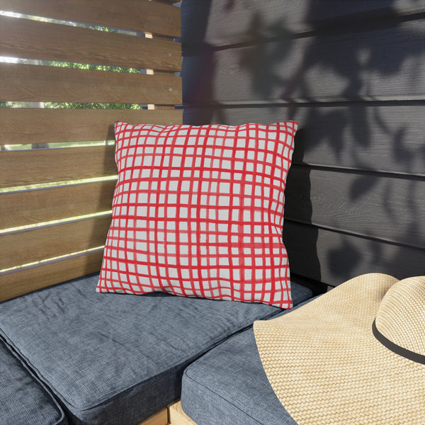 Red Gingham Pattern Outdoor Pillow 16x16