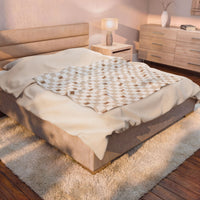 cozy gingerbread cookie pattern with white and beige checker blanket, theme park christmas blanket
