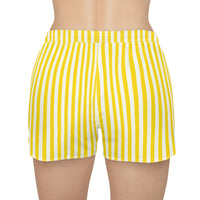 theme park yellow and white stripe shorts with spikey bee flying out of pocket detail, women shorts sparkle paperie house