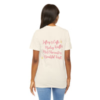 Theme Park T-Shirt with quote on the back coffee, waffles, characters, and walks with stars