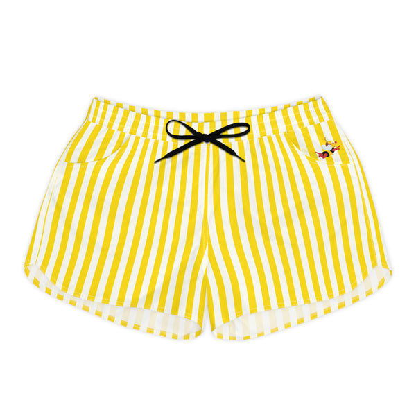 Enchanted Garden Festival Yellow Stripe With The Buzzing Bee Women's Casual Shorts